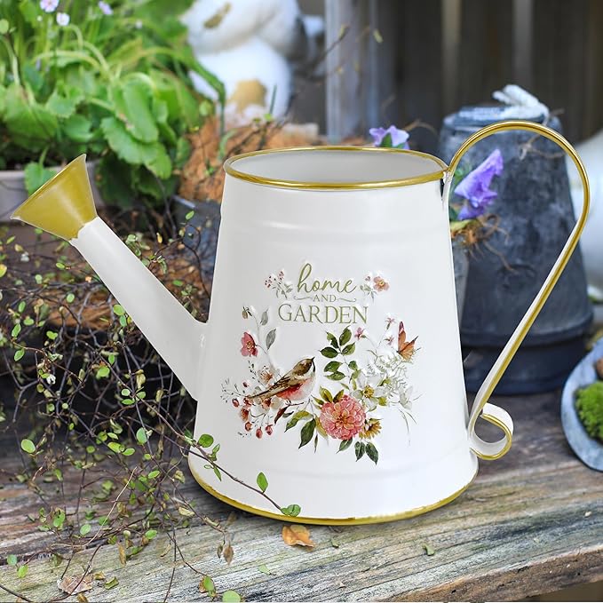 Cute Small Watering Can Indoor Plants Garden Metal Decorative Watering Cans for Outdoor Plants Bonsai Outdoor Garden Flower Decorative (White, 1.5L, 50.7 Oz)