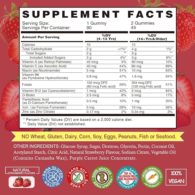 Iron Gummies Supplements for Women & Kids (180 Count,