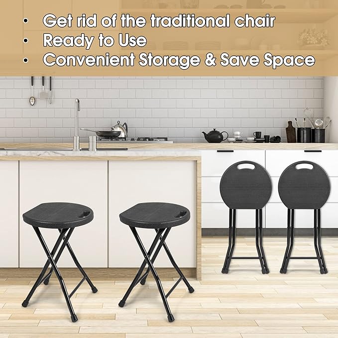 Folding Stool - 550lbs Capacity, Foldable Handle, Portable Heavy Duty, Outdoor/Indoor, 18 Inch Collapsible for Camping & Home (Set of 1, Black)