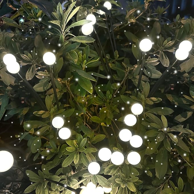 2025 Solar Lights Outdoor Waterproof, 4 Pack Solar Garden Lights, Solar Firefly Lights Outdoor Waterproof, Solar Twinkle Swaying Fairy Light for Yard Patio Pathway Garden Decoration (Cool White)
