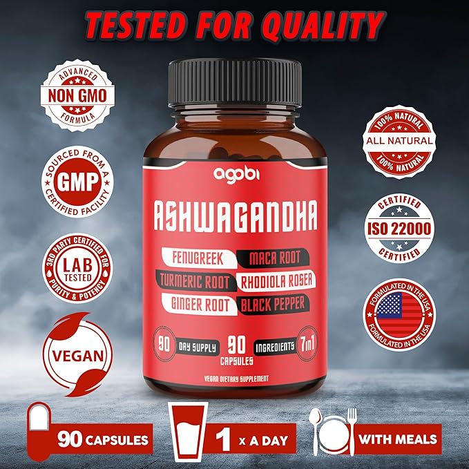 Ashwagandha Extract Capsules 8050mg 7 Herbs 90 Caps 3 Months