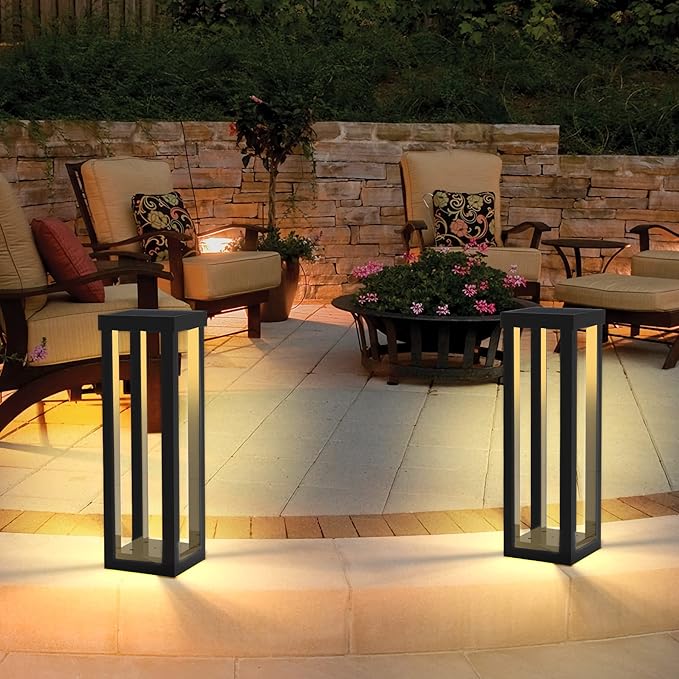 Solar Patio Floor Lamp Outdoor, 2 Pack Solar Landscape Path Lights with 3 Light Modes, Garden Decorations Waterproof 12H Endurance Cordless Landscaping for Porch Lawn Yard Backyard (Black)
