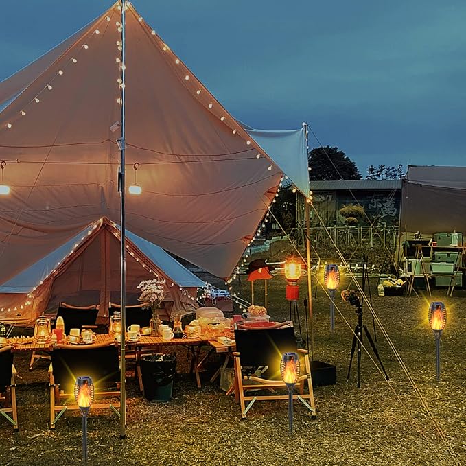 EOYIZW 12 Pack Solar Torch Light with Flickering Flame, 12 LEDs Solar Lights Outdoor, IP65 Waterproof Tiki Torches for Outside Landscape Decoration Outdoor Lights for Garden Yard Patio