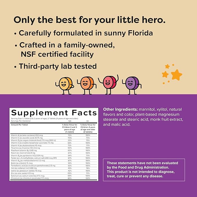 Renzo's Picky Eater Kids Multivitamin with Iron D3 & K2 and 60 Sugar-Free