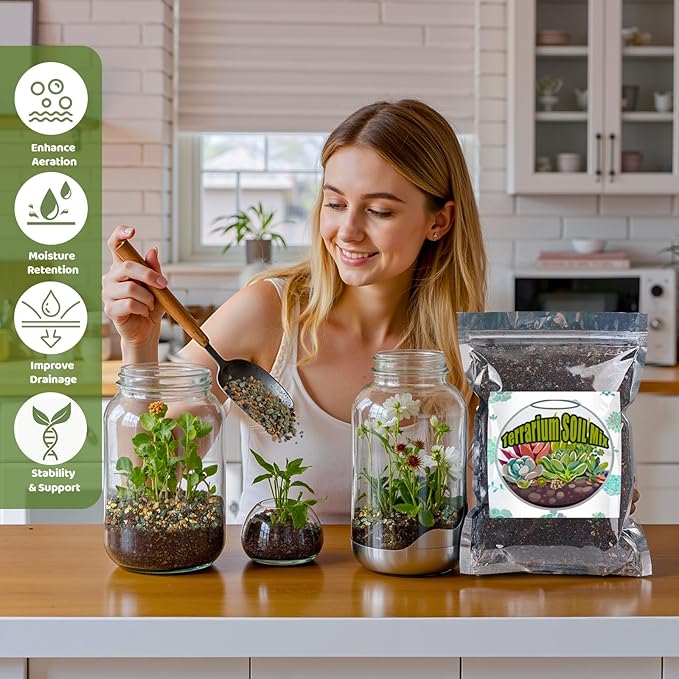 Terrarium Potting Soil Mix 4qt, Custom Made for Terrariums, Perfect for Vibrant Miniature Gardens