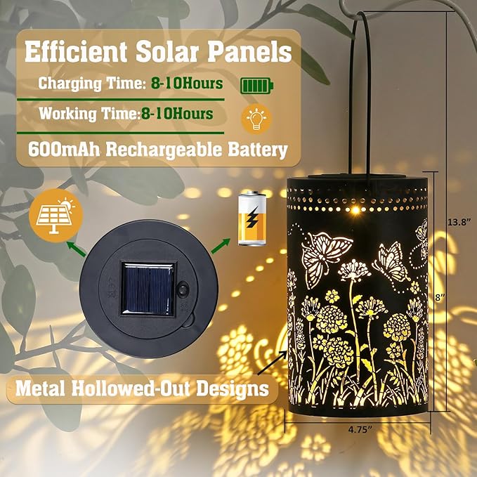 Butterfly Solar Lanterns Outdoor Waterproof, Metal Hanging Lantern for Yard, Patio, Backyard, Porch – Birthday Gifts for Women, Mom, Grandma, Butterfly Garden Decor for Lawn, Pathway, Landscape