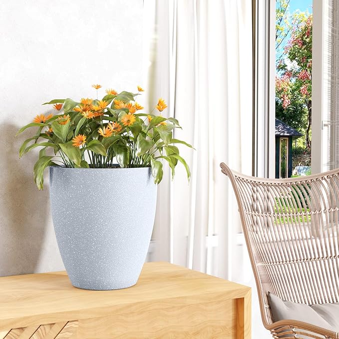 QCQHDU Plant Pots Set of 2 Pack,10 Inch Plant Pot for Indoor and Outdoor Plants with Drainage Hole,Flower Pots Modern Decorative Planter for Garden Plants (Sandy)