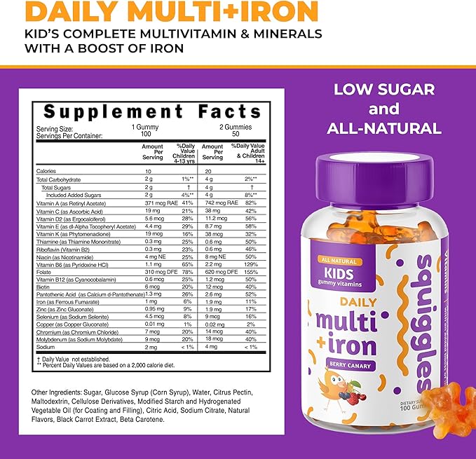 Kids Multivitamin + Iron Gummies 100ct.