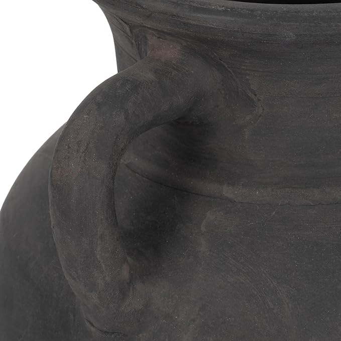 Sagebrook Home Black Boho Terracotta Vase - Amphora-Style Decorative Flower Holder for Home, Office & Living Room - 9" Black