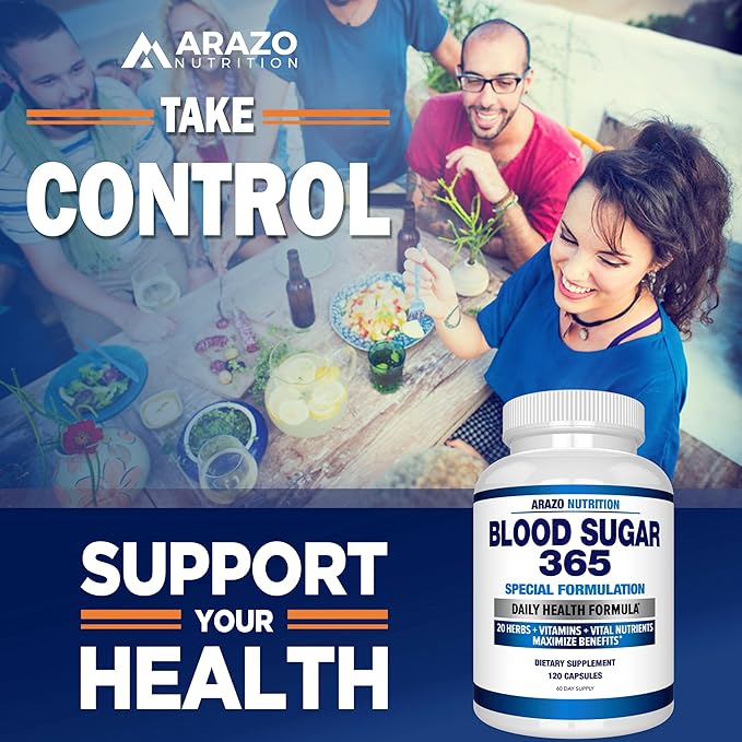 Arazo Nutrition Blood Sugar 365 Supplement 120 Herbal 60 Day