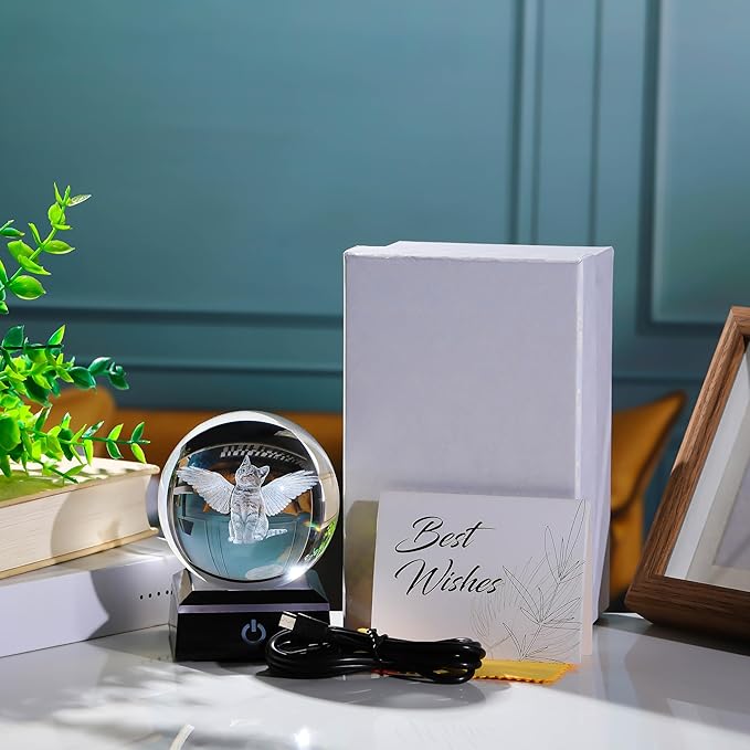 Qianwei Cat Memorial Gifts for Loss of Cat - Pet Memorial Cat Angel Statue 3D Crystal Engraved Office Decor - Remembrance Bereavement Passing Away Sympathy Gifts in Memory of Death