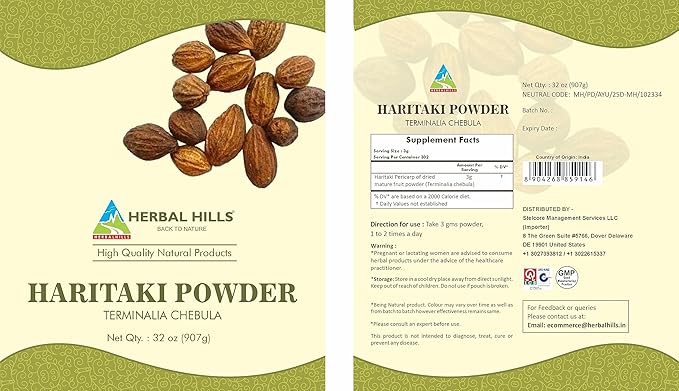 HERBAL HILLS Haritaki Powder Terminalia Chebula Inknut 2 Pound/32 Pound/32 Oz 1