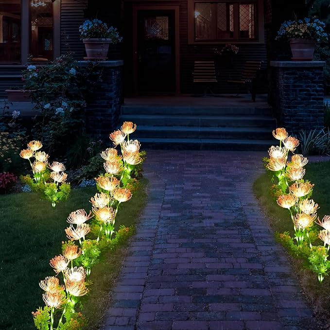 2 Pack Solar Garden Lights Outdoor, Solar Flower Lights for Yard with 2 Lighting Modes, Glowing Flowers & Stems, Auto ON/Off Outdoor Light for Garden Decoration,Yard Decor and Gift for Mother