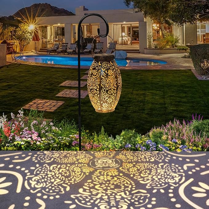 2Pack Owl Solar Outdoor Lanterns Waterproof, Large Decorative Garden Solar Lights for Table, Patio, Yard, Lawn Ornaments, Birthday Mothers' Day Gifts for Mom Dad ( Antique Bronze)