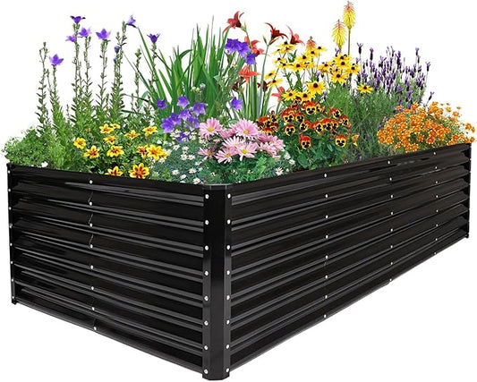 JERIA 8×4×2ft Galvanized Raised,Outdoor Metal Raised Garden Bed, Rectangular Deep Root Planter Box for Vegetables, Flowers, Herbs