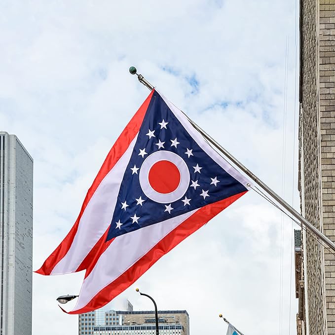 Ohio State Flag 4x6 Ft, Deluxe Embroidered Heavy Duty Polyester Durable OH Outside Flags, Indoor/Outdoor, Sewn Stripes and Brass Grommets