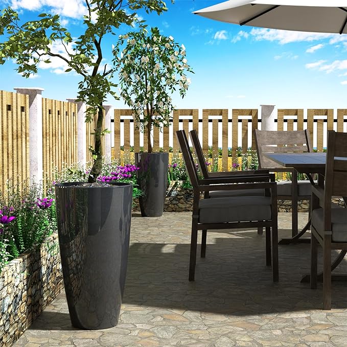 QCQHDU 21 inch Tall Planters for Indoor & Outdoor Plants, 2 Pack Sturdy Plant-Flower-Tree Pots for Front Porch Patio Deck Living Room Decor