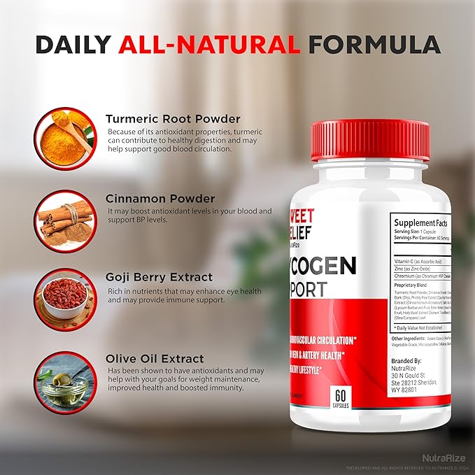 (5 Pack) Sweet Relief Glycogen Support - Sweet Relief Glycogen Capsules, Sweet Relief Blood Vessel Cleaner, Advanced Formula for Overall Wellness, Reviews (300 Capsules)