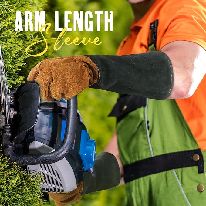 HANDLANDY Pruning Gloves Long for Men & Women, Pigskin Leather Rose Gardening Gloves- Breathable & Durability Gauntlet Gloves (Black-brown, X-Large (Pack of 1))