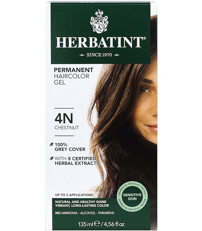 Herbatint Permanent Haircolor Gel, 4N Chestnut, 100% Grey 4.56 oz