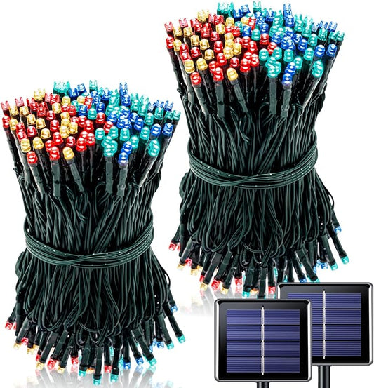 2 Pack Solar Powered Christmas Lights, 75.5ft 200 LED Multicolor Christmas Tree Lights, 8 Modes Solar String Lights Outdoor Waterproof for Garden Wedding Party Halloween Xmas Decoration