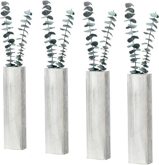 Wood Wall Planter 4 Pack Wall Decor for Artificial Flower Plants Wooden Plants Holders Wall Plant Pocket Vase Hanging for Living Room Bedroom Dining Room Bathroom Indoor Decroation (Light Grey)