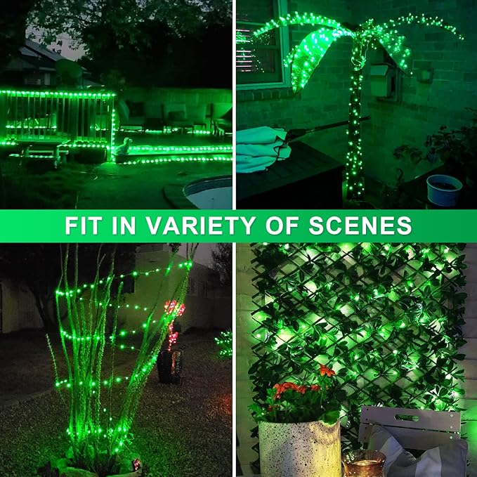 JMEXSUSS 2 Pack Green Solar Fairy Lights, Each 33ft 100 LED Green Solar Lights Outdoor, Waterproof St Patricks Day String Lights for Outside Patio Garden Party Tree Decorations