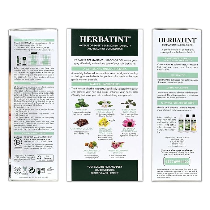 Herbatint Permanent Haircolor Gel, 2N Brown, 100% Grey 4.56 oz (3 Pack)