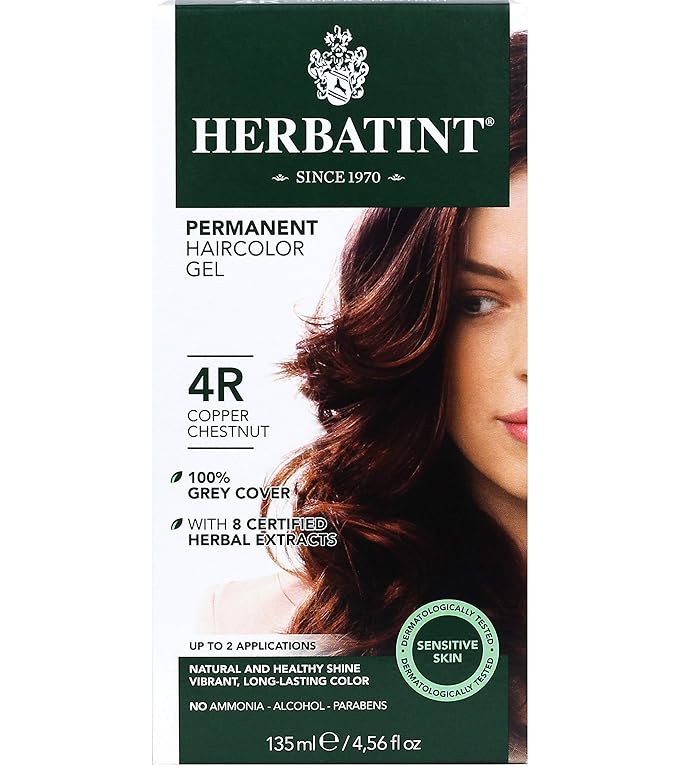 Herbatint Permanent Haircolor Gel, 4R Copper 100% Grey 4.56 oz