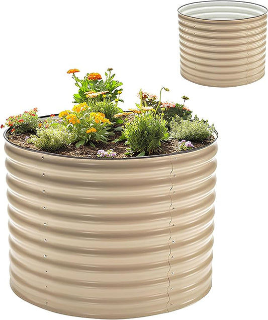 Epic Gardening 5-in-1 Modular Galvanized Raised Garden Bed Kit, 30" Short Metal Planter Box, Durable Aluzinc Steel Raised Garden Bed Outdoor for Vegetables, Herbs, Flowers & Fruits - Round Light Clay