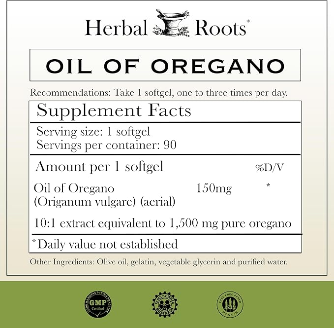 Herbal Roots Oil of Oregano 90 Easy 150mg