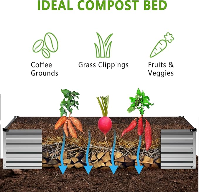 12x4x1FT Galvanized Raised Garden Bed Kit,Vegetable Boxes-Rectangle Metal Flower Box,Large Planter Raised Beds Outdoor Garden for Planting,Fruit,Herb-Sliver