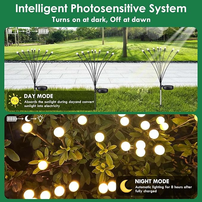 2025 Solar Lights Outdoor Waterproof, 6 Pack Solar Garden Lights, Solar Firefly Lights Outdoor Waterproof, Solar Twinkle Swaying Fairy Light for Pathway Yard Garden Christmas Decorations (Warm White)