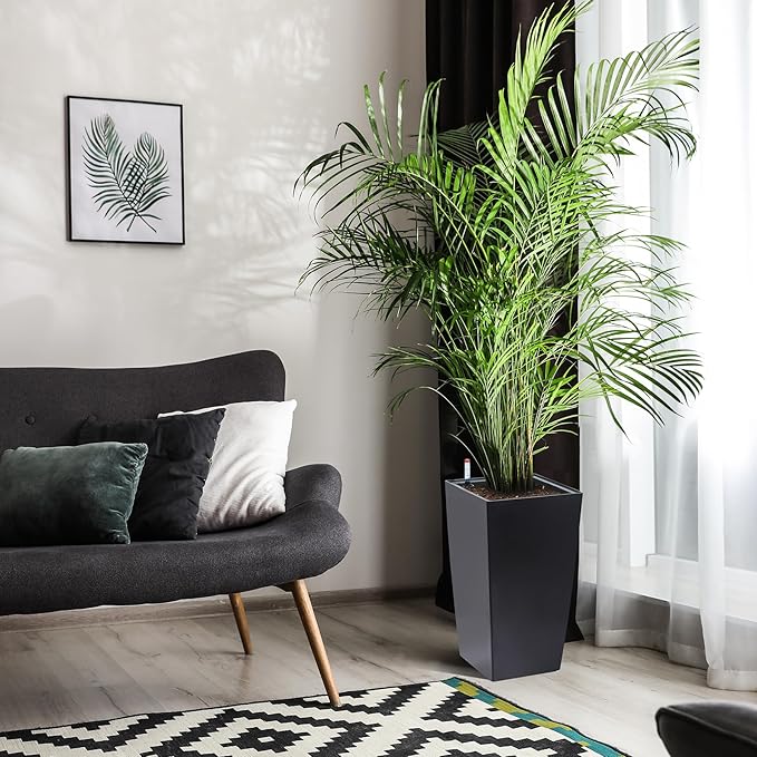 16" Tall Planters Set of 2, Outdoor&Indoor Black Planter Pots, High Front Porch Planter Pots with Drainage Holes&Water Level Monitor&Inner Bucket, Automatic Watering,Black