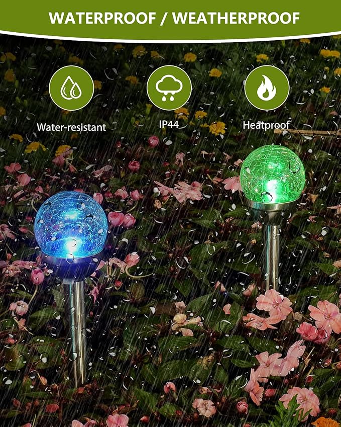 Solar Garden Lights Cracked Glass for Outdoor Waterproof Landscape Pathway Decorations 7 Colors Changing 6 Packs