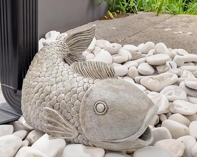 Real Fish Sculpture Gutter Diverter Rain,Eco-Friendly Resin Gutter Extender Diverter,Deco Gutter Extension Downspout, Splash Block, Perfect Rain Gutter Downspout Extension for 3"x4" Downspouts