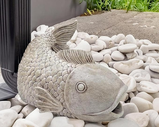 Real Fish Sculpture Gutter Diverter Rain,Eco-Friendly Resin Gutter Extender Diverter,Deco Gutter Extension Downspout, Splash Block, Perfect Rain Gutter Downspout Extension for 3"x4" Downspouts