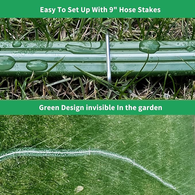 Watoo 2025 50 FT Flat Sprinkler Hose for Lawn Watering Garden Soaker Hose with Holes, Heavy Duty Lightweight No-Kink Water Hose with Stakes, Irrigation Hose, Great Fun for Kids and Dog