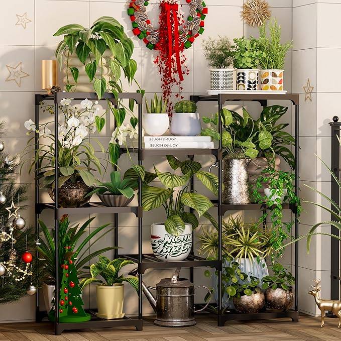 Metal Plant Stand Indoor Outdoor Plant Shelf Stand, 3 Tiers 8 Pots Potted Flower Plant Stands for Indoor Plants Multiple, Plant Shelves Stands Rack for Patio, Balcony, Living Room