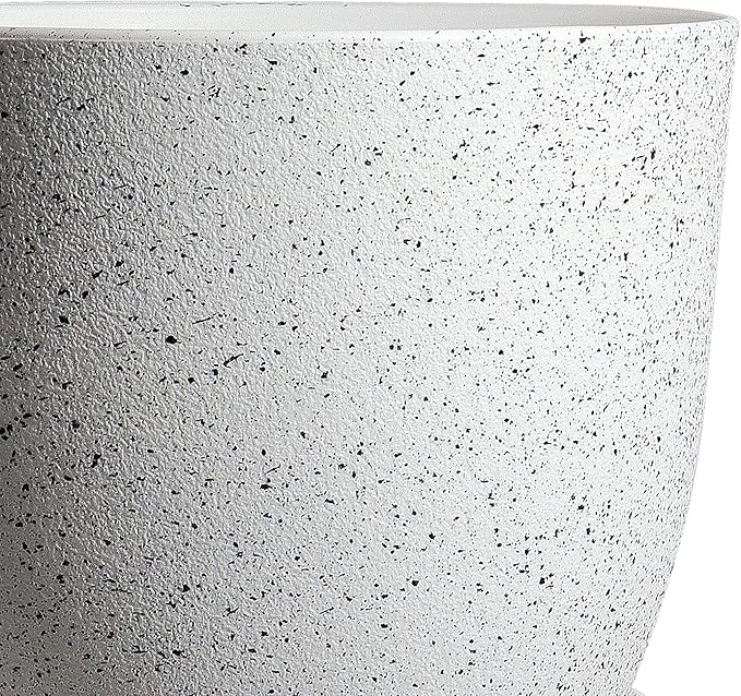 WOUSIWER Plant Pots 10/9/8 inch, Set of 3 Modern Decorative Plastic Planters with Drainage Holes and Saucers for House Plants Indoor Flowers Plants, White Speckles