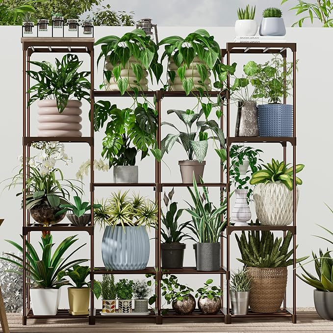 Metal Plant Stand Indoor Outdoor Plant Shelf Stand, 4 Tiers 16 Pots Potted Flower Plant Stands for Indoor Plants Multiple, Plant Shelves Stands Rack for Patio, Balcony, Living Room
