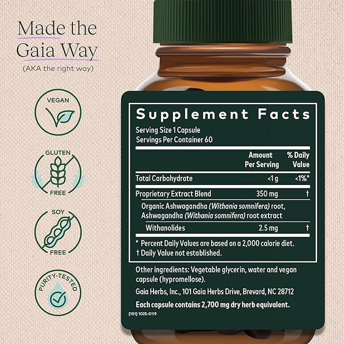 Gaia Herbs, Ashwagandha Root Vegan Liquid 60-Count (Pack 1)