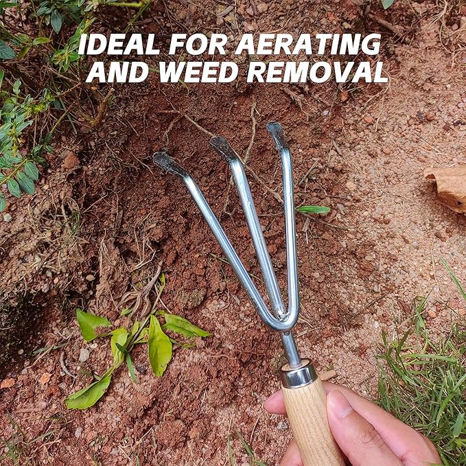 Japanese Hand Cultivator Garden Tool - Hand Rake - Garden Cultivator Hand Tools for Weeding and Turning Soil, Heavy Duty Stainless Steel Blade Gardening Hand Tool with Hang Hole