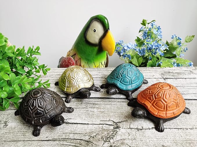 BSTGIFTS Cast Iron Turtle Key Hider - Spare Key Holder - Garden Decoration Turtle, Jewelry Trinkets Box for Key, Ear Studs, Ring, Paper Clip (Antique Blue)