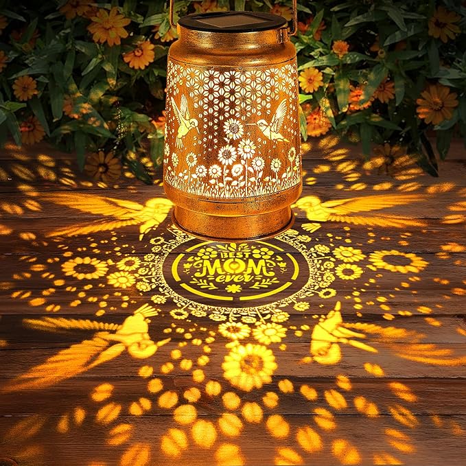 2 Pack Solar Lanterns Outdoor Garden Decor with Shepherd Hook, Gardening Gifts for Mom Grandma Women Hummingbird Sunflower Metal Decor Waterproof Solar Lights LED Decorative for Garden Yard Patio