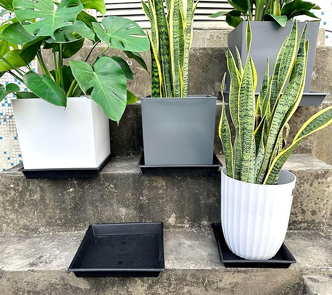 Square Plant Saucer 18 Inch 2 Pack 10 14 16 18 20 Extra Large Plant Trays for Pots Heavy Duty Plastic Plant Saucers for Indoors Outdoors, Flower Pot No Holes Plant Drip Trays
