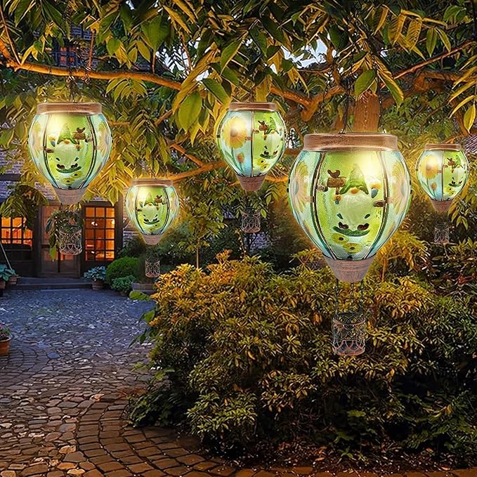 Solar Hot Air Balloon Lantern with Flame, Solar Hot Air Balloon Waterproof Lantern for Garden Farmhouse Decoration (GardenGnome)