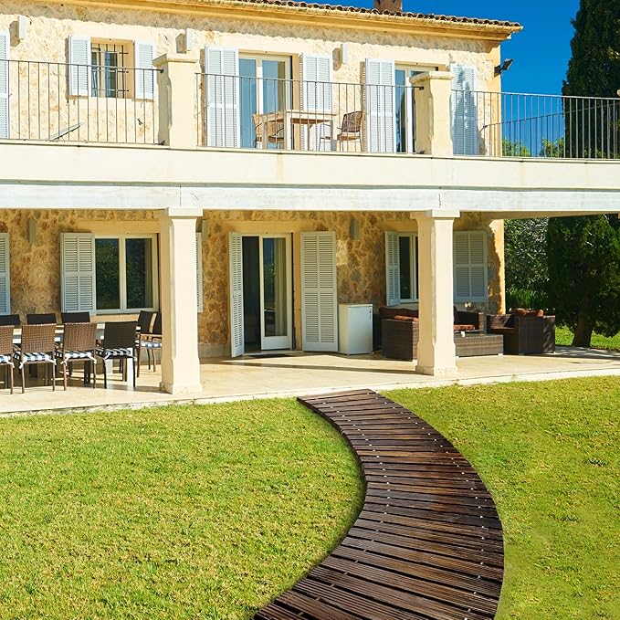 RELIANCER 6' Wooden Garden Pathway,Outdoor Roll Out Cedar Curved Walkway,Patio Path Decorative Garden Boardwalk Walkways,Weather-Resistant Roll Up Beach Wood Road Floor,Wedding Party Pathways