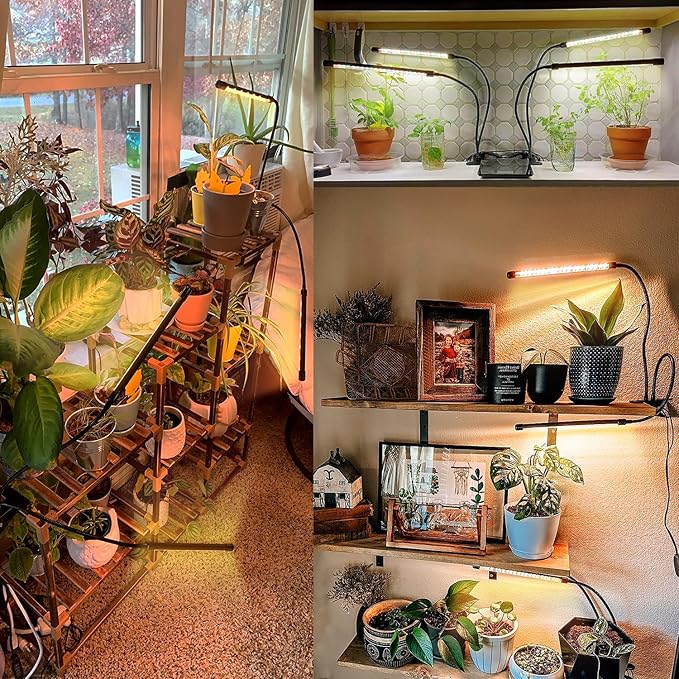 2 Heads Clip Grow Light with V-Shaped Design, Full Spectrum Grow Lights for Indoor Plants, Adjustable 360° Gooseneck Grow Lamp, 3/9/12H Timer & 10 Dimming Levels for Seed Starting