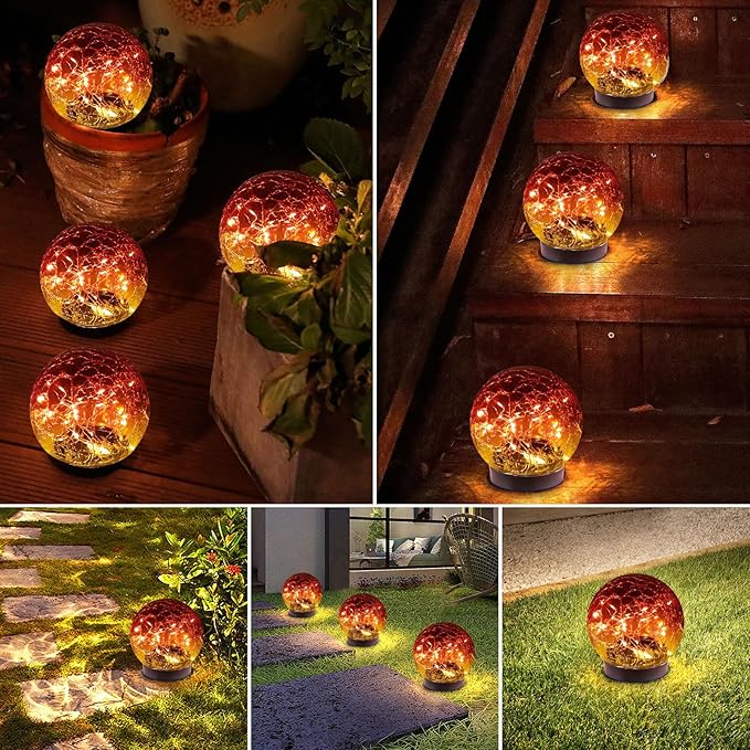 Solar Globe Lights Outdoor Waterproof-Solar Balls-Solar Garden Lights-Solar Orbs for Outside 2 Pack Cracked Glass Ball for Lawn Patio Yard Backyard Decorations